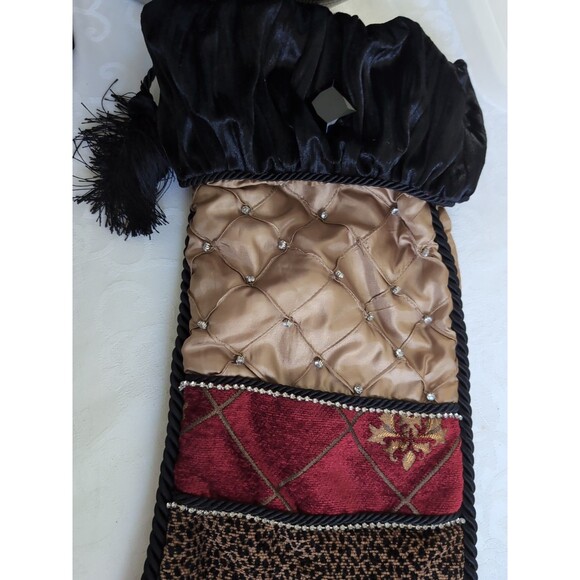 Vtg Christmas Stockings Villa Bacci Set Two Black Gold Stockings Rhinestone LG - Picture 3 of 10